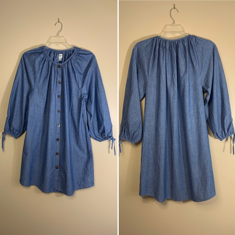 J.Crew Re-Imagined denim dress raglan long sleeves front button closure size LT - Picture 2 of 11